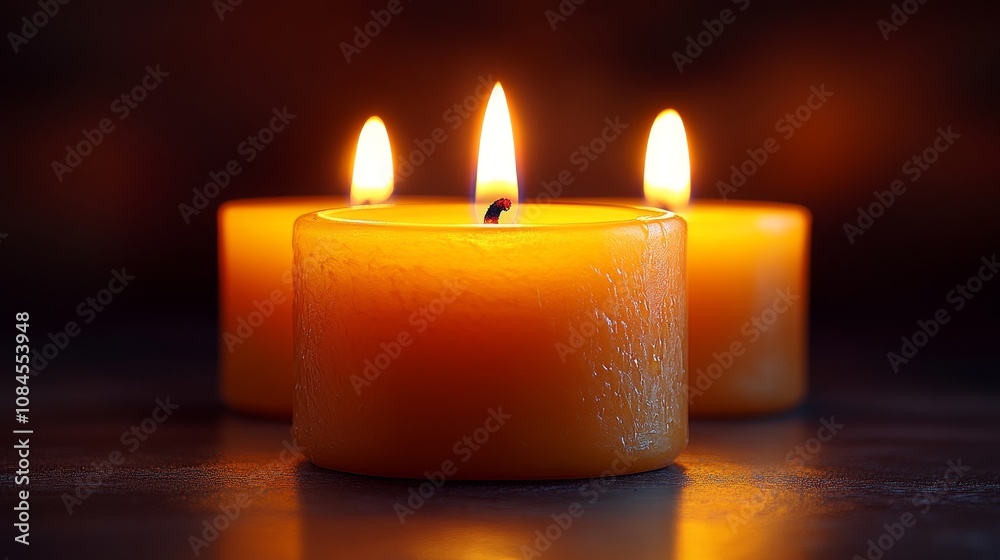 Warm and serene atmosphere created by glowing candles in darkness