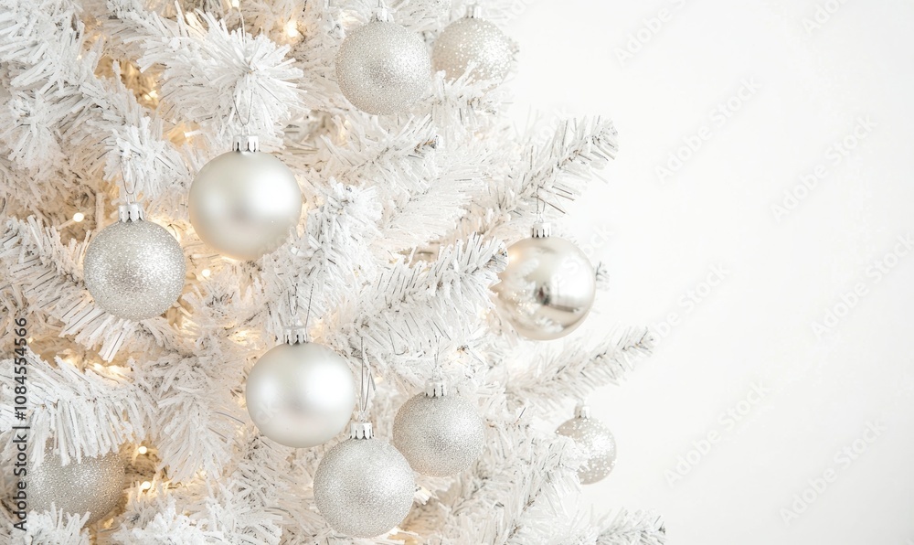 A white Christmas tree with many white ornaments A white Christmas tree with many white ornaments