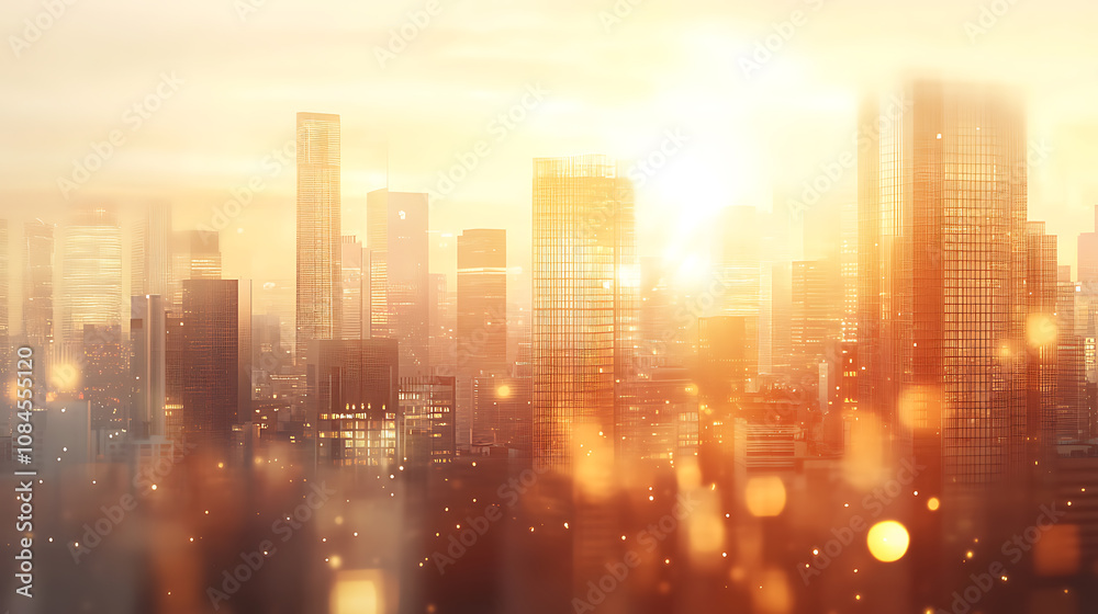 Blurred cityscape background with bokeh effect and golden sunset light Blurred cityscape background with bokeh effect and golden sunset light