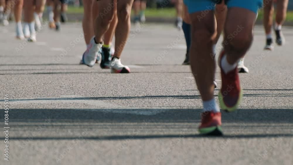 Marathon runners competing in race on asphalt. Concept of sport, healthy lifestyle, active life Marathon runners competing in race on asphalt. Concept of sport, healthy lifestyle, active life