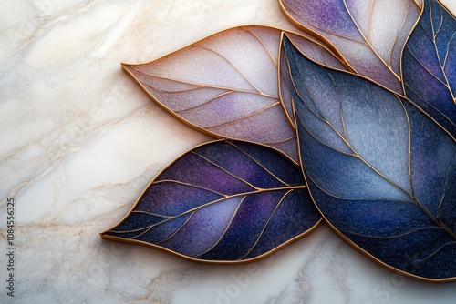 Elegant decor featuring intricately designed leaves on a marble background in...