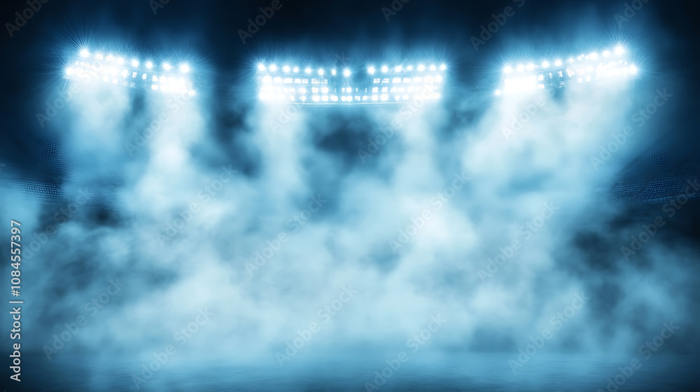 Obraz premium Bright stadium arena lights shining through smoke, dramatic night scene