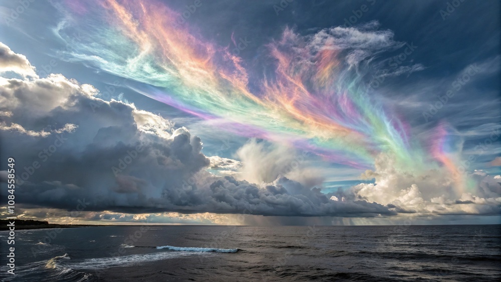 Naklejka premium Swirling clouds of colorful holographic energy, pattern, energy, psychedelic, vibrant, mesmerizing