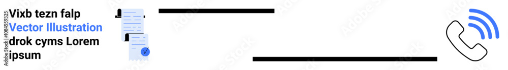 Phone receiver with blue audio waves, document icon with text lines and a silhouette. Ideal for contact pages, customer support, business communication, digital marketing, telecommunications, help Phone receiver with blue audio waves, document icon with text lines and a silhouette. Ideal for contact pages, customer support, business communication, digital marketing, telecommunications, help