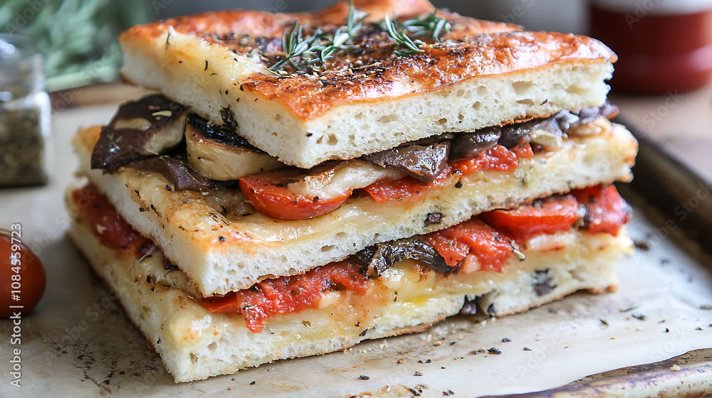 Focaccia sandwiches filled with gourmet Italian ingredients