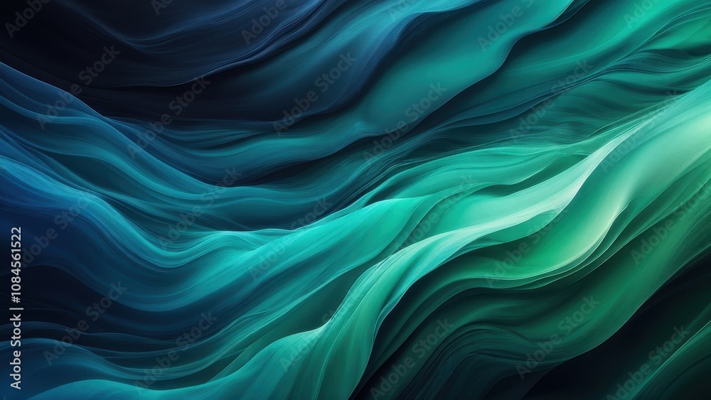 Obraz premium Abstract waves of teal and blue flowing gracefully, creating a serene atmosphere.