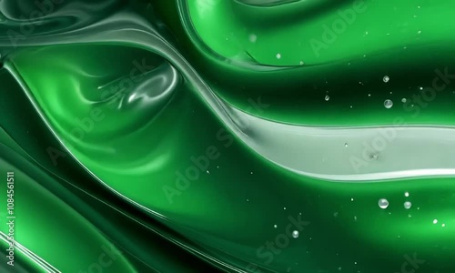 Smooth green waves and light reflections pattern video animation, ai generated. Flowing intricate textures animated footage HD clip seamless motion graphics. Nature inspired abstract concept