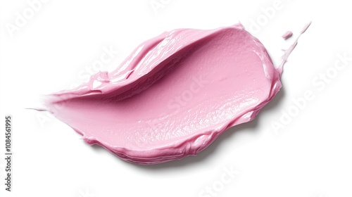 Photo of smooth pink cream texture on white background. Suitable for skin care, beauty products.