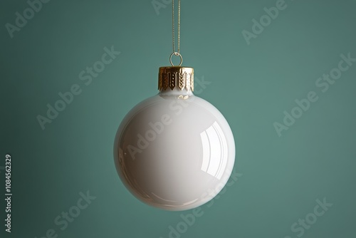 Simple white ornament hanging against a green backdrop during the holiday sea...