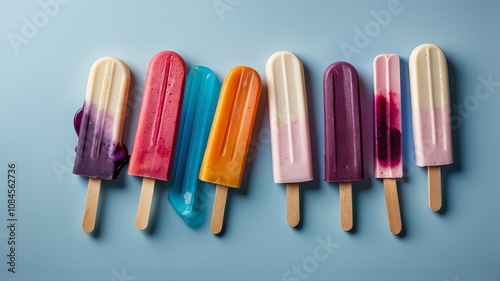 Colorful Assorted Popsicles on Blue Background