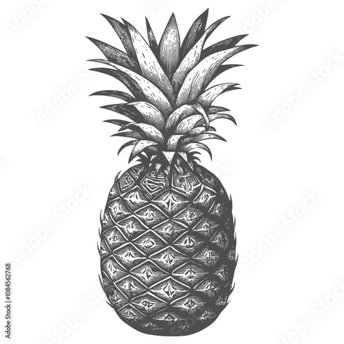 Hand drawn Engraving of a Whole Pineapple
