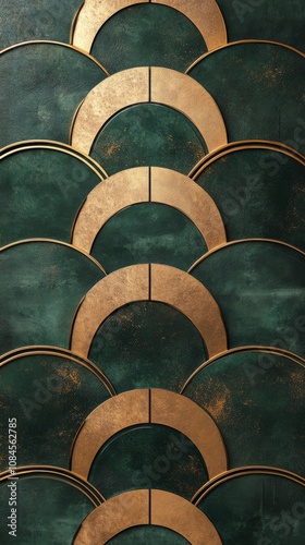 Art Deco pattern featuring intricate gold and black design elements in a styl...