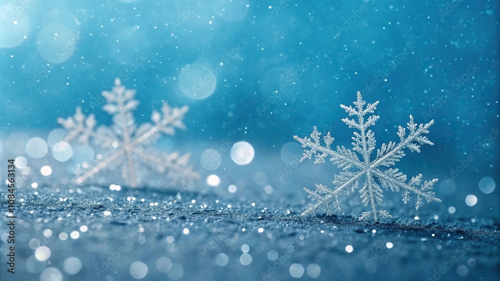 Tiny snowflakes in a rich glitter background with a subtle bokeh light and icy blue hues, wispy, snowflake, winter, icy, delicate Tiny snowflakes in a rich glitter background with a subtle bokeh light and icy blue hues, wispy, snowflake, winter, icy, delicate