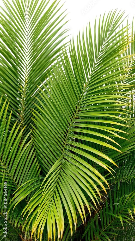 Tropical green palm leaf frond background with lush, vibrant foliage, lush, palm leaf Tropical green palm leaf frond background with lush, vibrant foliage, lush, palm leaf