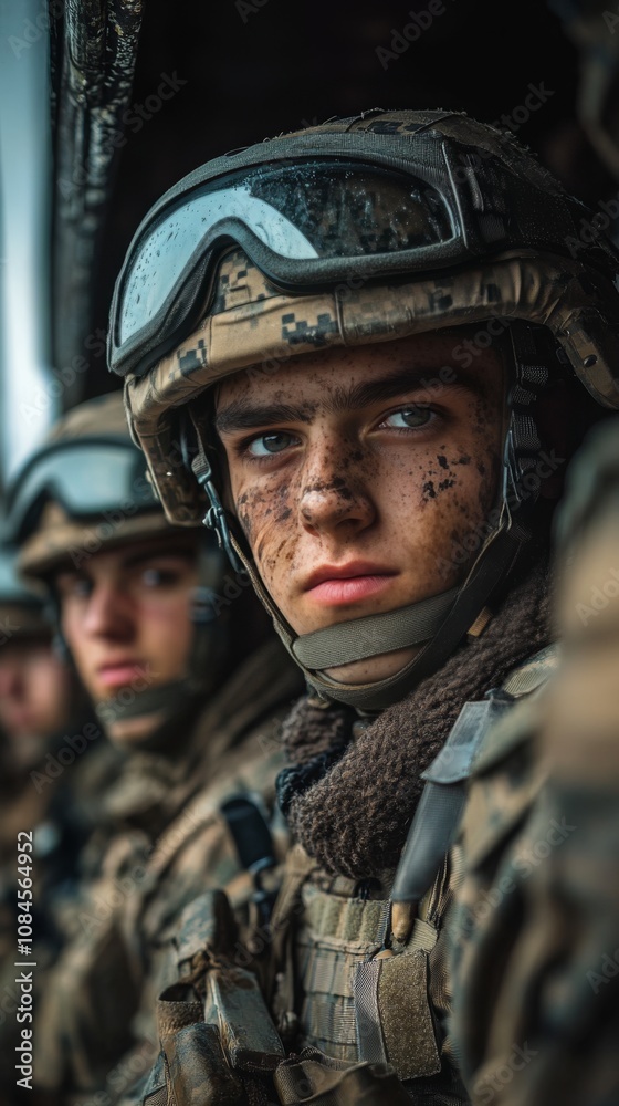 Soldiers preparing for deployment at military base during training exercises in the afternoon Soldiers preparing for deployment at military base during training exercises in the afternoon