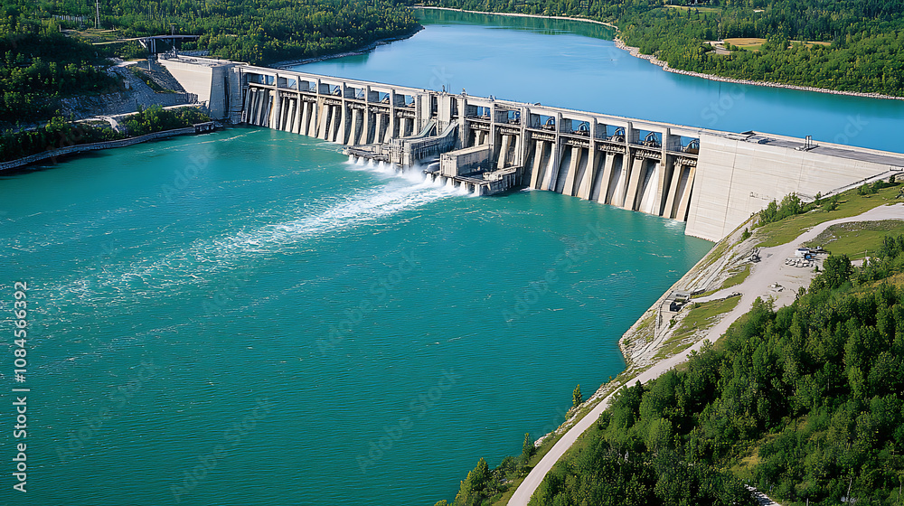 Aerial View of Hydroelectric Dam: Powering Industry and Harnessing Nature's Energy Aerial View of Hydroelectric Dam: Powering Industry and Harnessing Nature's Energy