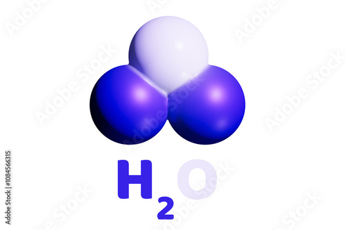 Hand drawn 3D illustration of water H2O molecule isolated on total white background