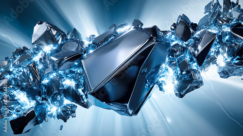 An osmium fragment, a metallic chemical element belonging to the group of platinum metals, is depicted, highlighting its usage in electrical conductors