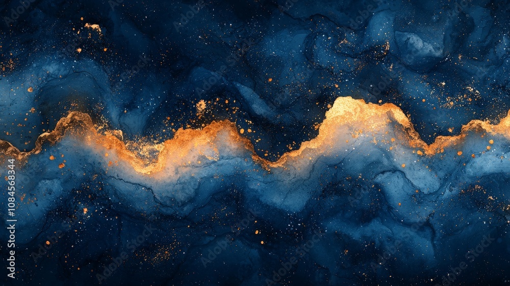 A vibrant abstract design featuring swirling blues and golds, evoking a cosmic feel. A vibrant abstract design featuring swirling blues and golds, evoking a cosmic feel.