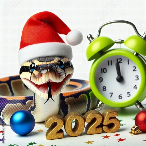 clock with santa hat, New Year, Year of the Snake