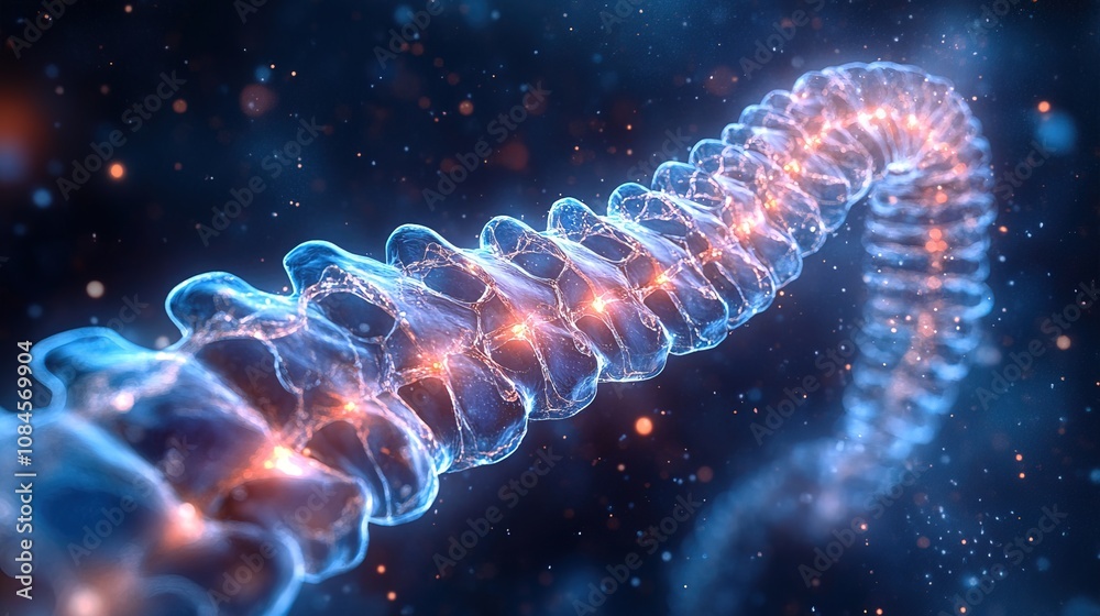 A digital representation of a human spine with highlighted A digital representation of a human spine with highlighted