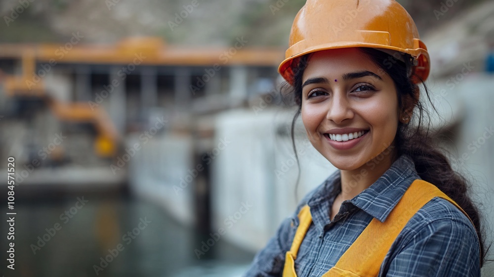 Smiling female engineer on construction site.