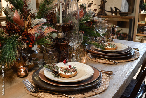 cozy room with a beautifully set table for Epiphany Three Kings Day, featuring a traditional Rosca de Reyes almond cake as the centerpiece. This festive setup captures the warmth and joy of holiday ce photo