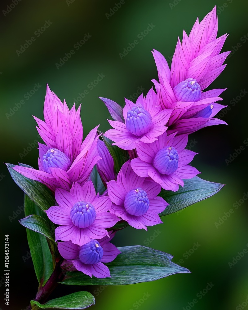 Obraz premium Blooming Purple Flowers with Green Leaves Nature Photography