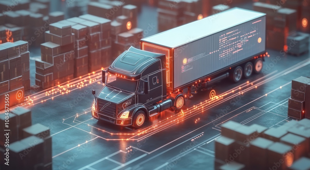Miniature truck in logistics setting for healthcare and emergency supply chain concepts. Miniature truck in logistics setting for healthcare and emergency supply chain concepts.