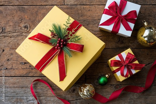 Delightful Yellow Gift Box Wrapped in Cheerful Ribbon for Holiday Celebrations