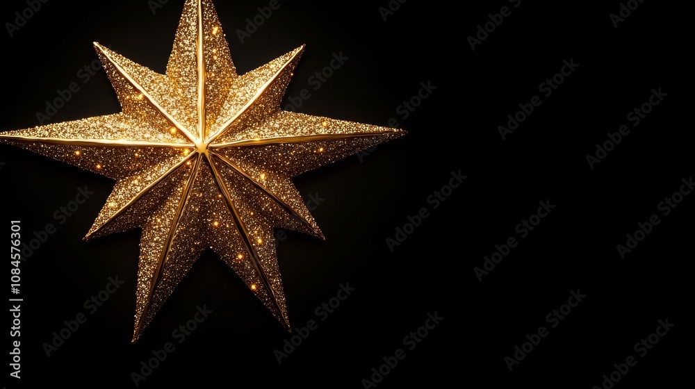 Shimmering golden star decoration against a dark background