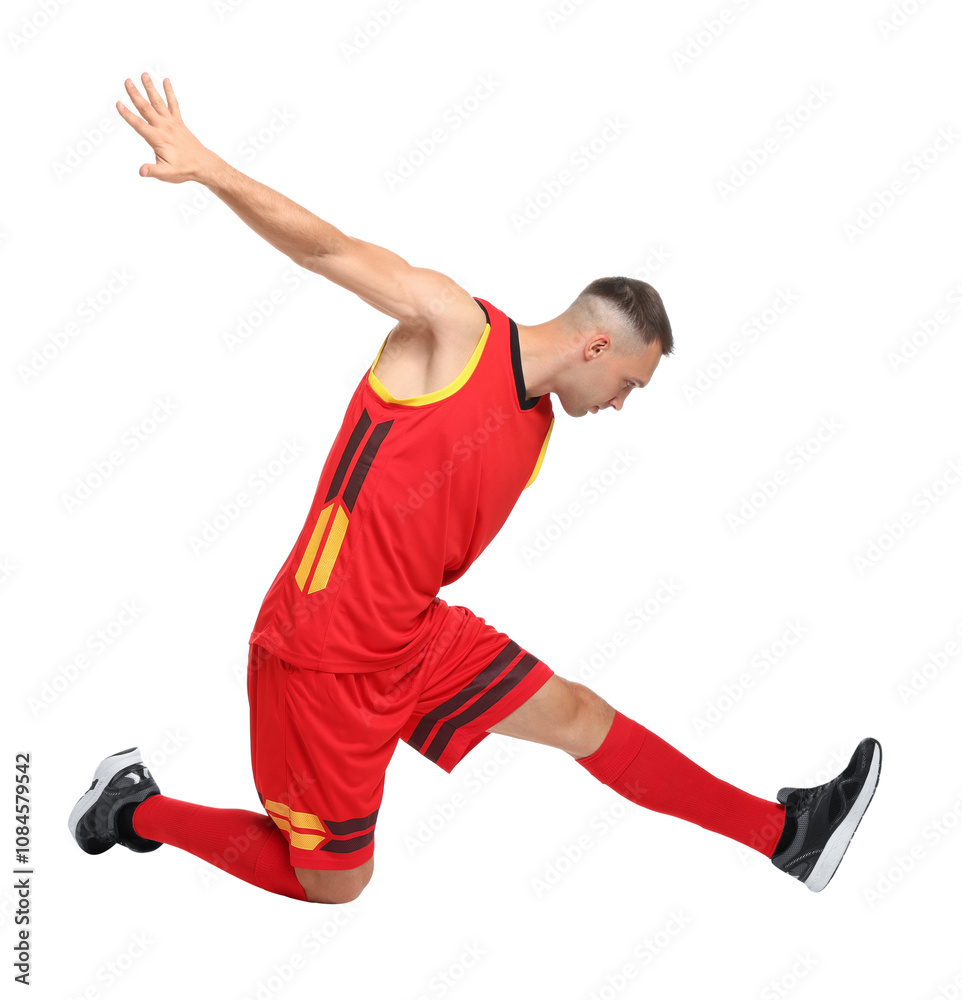 Football player in sportswear training on white background Football player in sportswear training on white background
