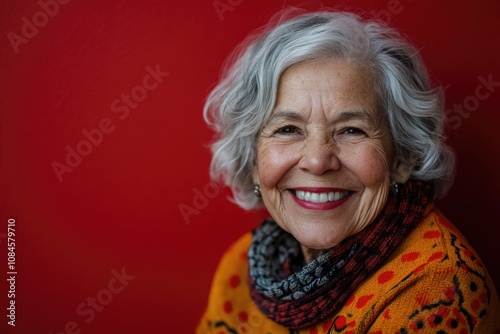 A senior woman with a warm and inviting smile