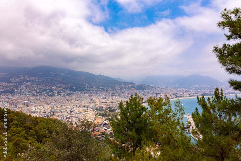 Fototapeta premium Panoramic view of Alanya coast. Landscape view of Mediterranean coast, Alanya, Turkey.
