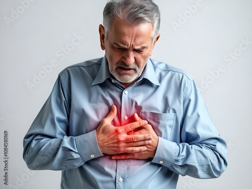 Elderly Man Clutching Chest in Pain photo
