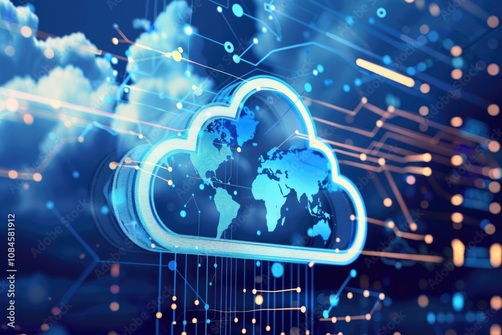 A cloudy background featuring a world map A cloudy background featuring a world map