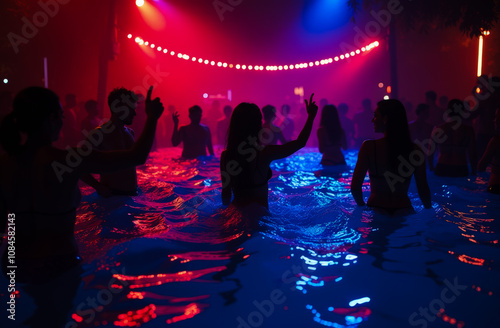 The Joyous Night Pool Party with girls with glowing garland