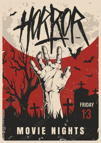 Horror movie nights poster with eerie atmosphere
