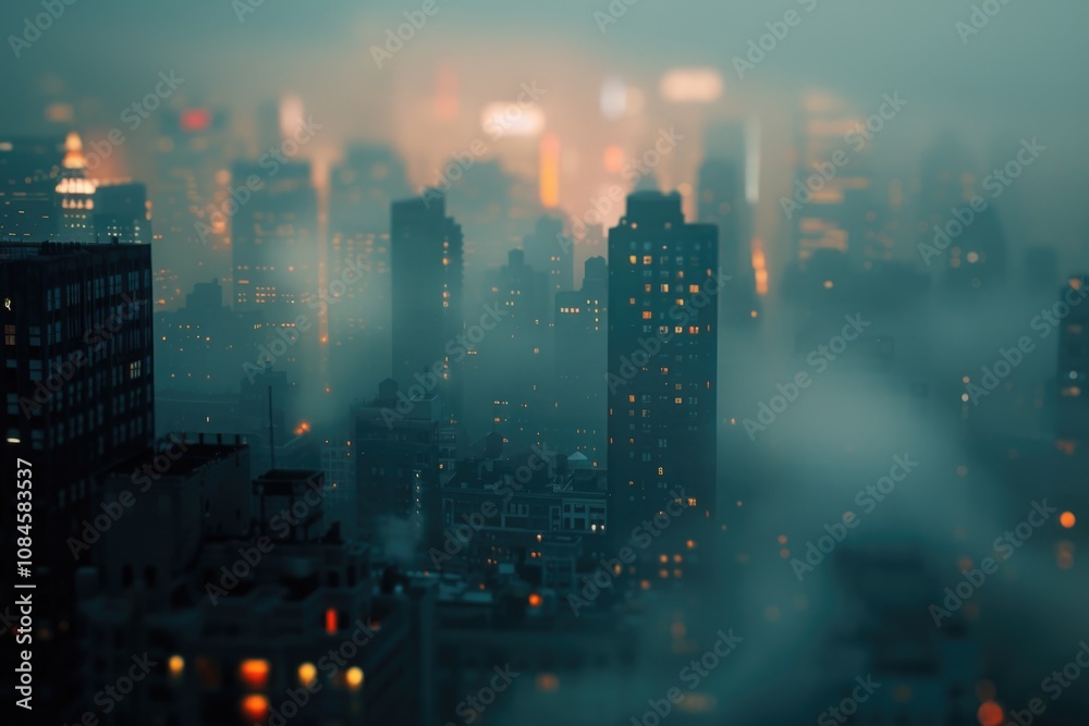 Fototapeta premium Nighttime cityscape from a high-rise building, suitable for urban and modern themes