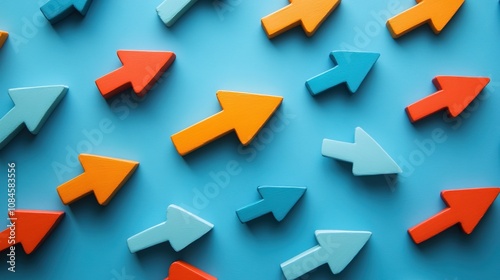 Colorful arrows pointing in different directions on a blue background 