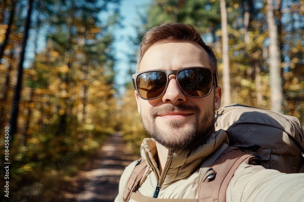 A person taking a photo of themselves in a wooded area A person taking a photo of themselves in a wooded area