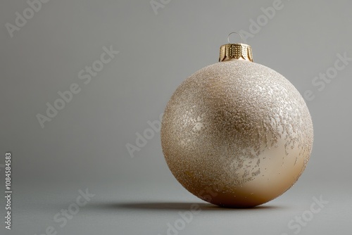 A beautiful white and gold Christmas ornament on a gray surface, perfect for holiday decorations