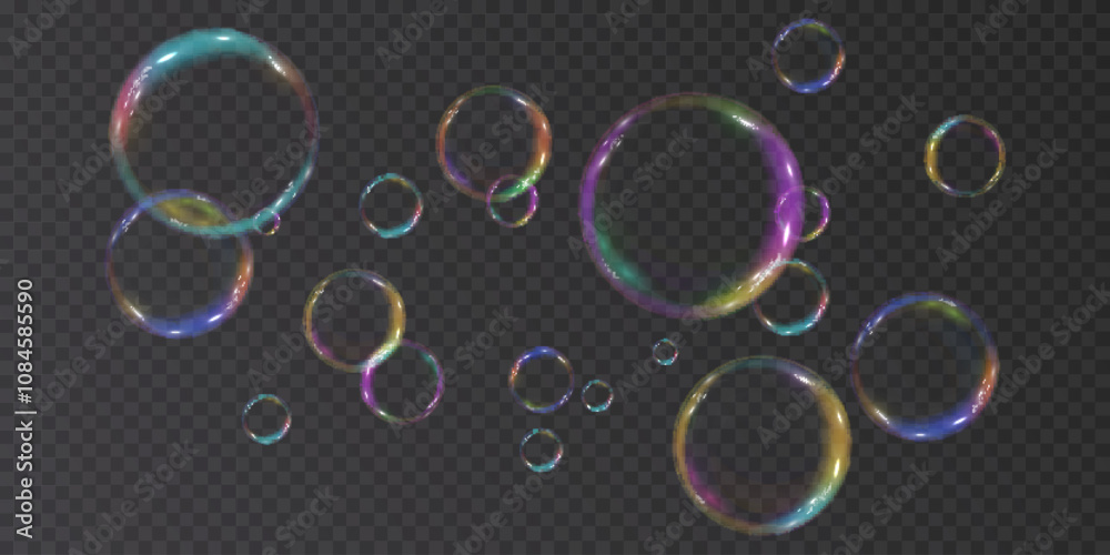 Vector realistic soap bubbles with rainbow reflection isolated on transparent background. eps 10 Vector realistic soap bubbles with rainbow reflection isolated on transparent background. eps 10