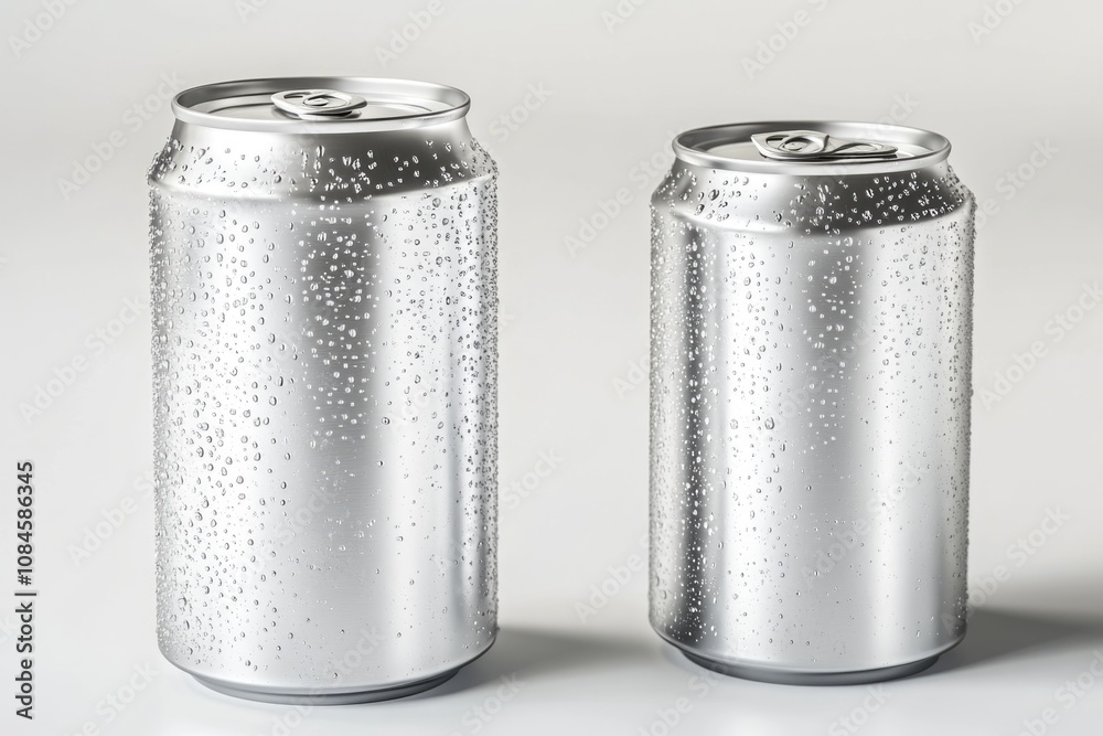 Two empty soda cans resting together on a surface Two empty soda cans resting together on a surface