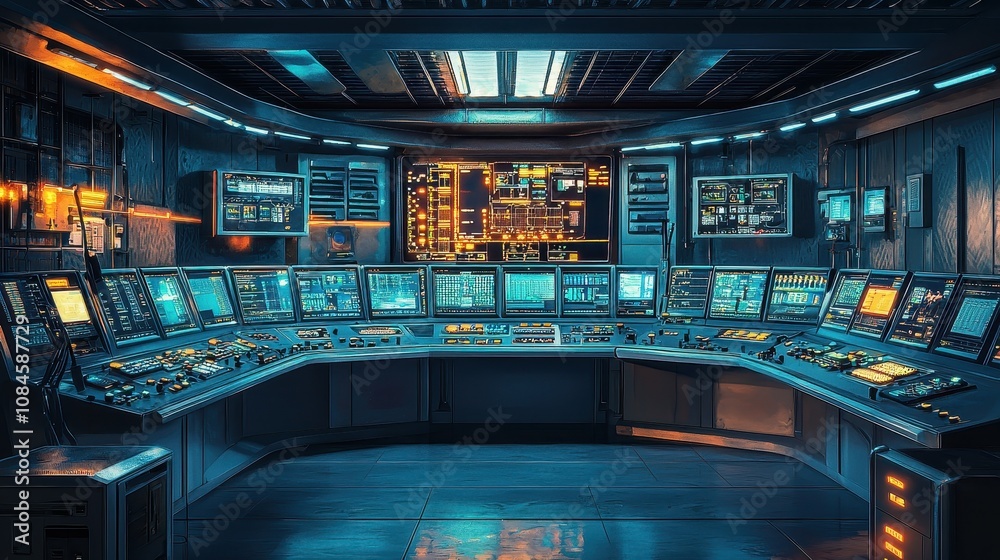 Futuristic Control Room with Advanced Technology Panels and Interactive Screens Surrounded by a Sleek, Modern Design for Gaming or Scientific Themes Futuristic Control Room with Advanced Technology Panels and Interactive Screens Surrounded by a Sleek, Modern Design for Gaming or Scientific Themes