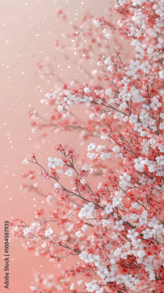 Blossoming cherry blossoms against a soft pink background during springtime Blossoming cherry blossoms against a soft pink background during springtime