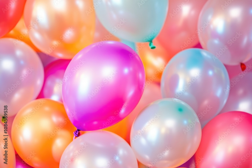 A bunch of colorful balloons suspended in mid-air, ready for a celebration A bunch of colorful balloons suspended in mid-air, ready for a celebration