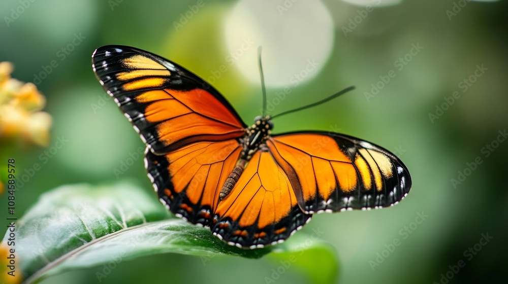 Monarch Butterfly Resting on a Green Leaf in a Lush Garden. AI Generated Monarch Butterfly Resting on a Green Leaf in a Lush Garden. AI Generated