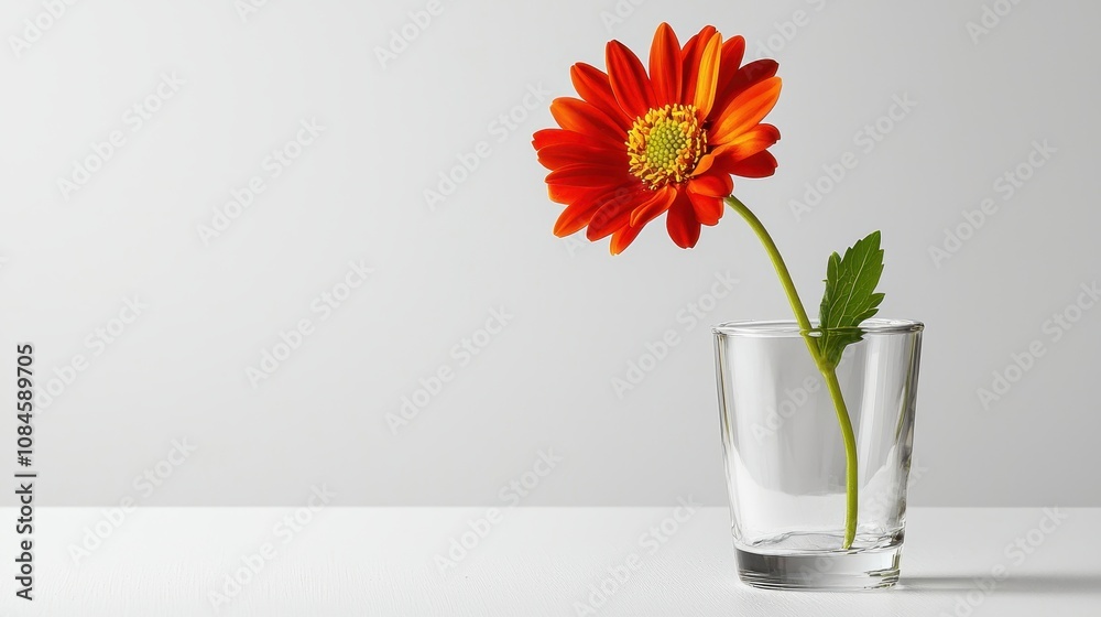 Vibrant Orange Flower in a Clear Glass Vase on a Minimalist White Background Showcasing Nature's Beauty and Simplicity for Home Decor and Design Projects Vibrant Orange Flower in a Clear Glass Vase on a Minimalist White Background Showcasing Nature's Beauty and Simplicity for Home Decor and Design Projects