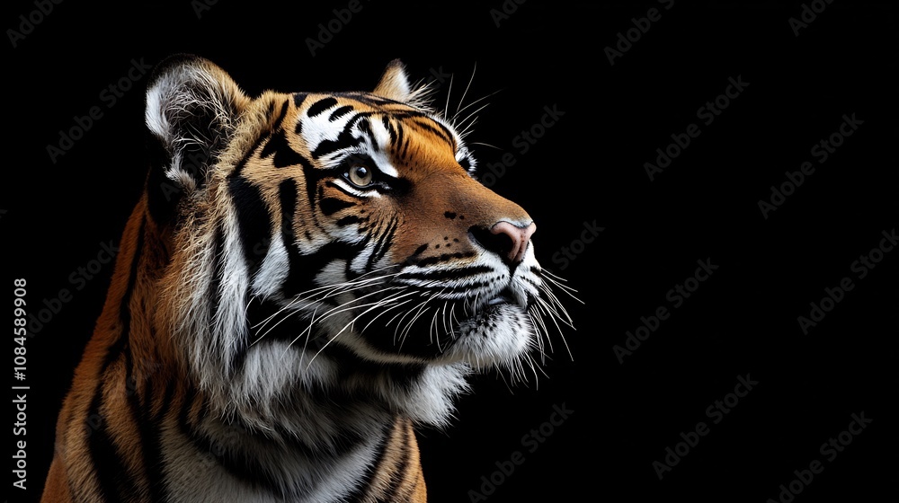 Fototapeta premium A Majestic Tiger Gazing into the Darkness. AI Generated